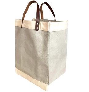 Sac fourre-tout de marché écologique réutilisable en jute et coton avec poignées en cuir - Product Image 1