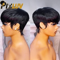 Perruque courte coupe pixie couleur naturelle, fabriquée à la machine, en cheveux humains bruts, pas chère, sans colle, pour femmes noires