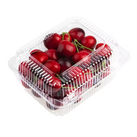 Boîte en plastique transparente PET RPET recyclable de 10 oz et 12 oz, barquette à clapet, plateau pour fruits frais, cerises, conteneur d'emballage avec trou