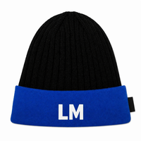 Casquette d'hiver tricotée personnalisée 100 % acrylique bleu marine et blanc avec logo brodé jacquard, coupe ajustée, pour usage quotidien, cadeau de vacances