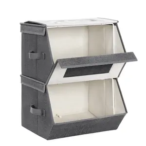 SONGMICS 2 Pcs Foldable Fabric Storage Box With Handle Stackable Storage Bins With Transparent Windows