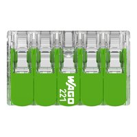 Conectores de Empalme WAGO 221-430, Serie Verde, 4 mm, 10 Conductores, Carcasa Transparente para Todo Tipo de Conductores, 450V 4kV 32A