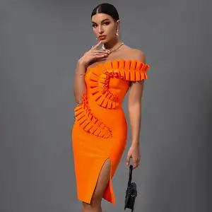 בוסטידוס אלגנט אחד ruffles צד שמלות שמלות נשף מועדון נשף מזדמן מזדמנים תחבושת קצר שמלת נשים סיום יום הולדת ערב שמלה