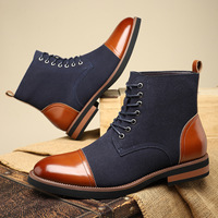 Bottes habillées pour hommes de grande taille, style créateur, en cuir patchwork à bout pointu, à lacets, style Martin, mi-mollet, rétro, style britannique