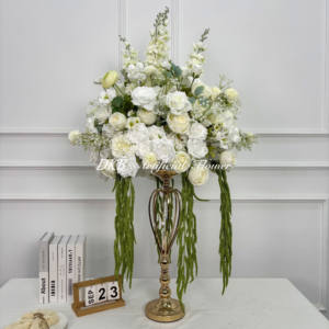 Vente en gros boule de fleurs Dahlias roses blanches et vertes pour centres de table Arrangement floral de 60cm pour décoration de fête prénatale de mariage et d'anniversaire - Product Image 4