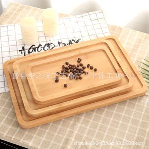 Plateau de service en bambou rectangulaire et rond en bois massif pour le petit-déjeuner, les desserts, les repas occidentaux, usage domestique - Product Image 4