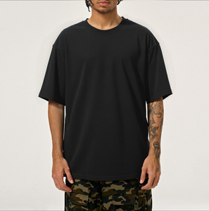 T-shirts Streetwear à épaules tombantes, T-shirt noir oversize, 100% coton épais, coupe carrée, T-shirts unis pour hommes, Fabricant - Product Image 1