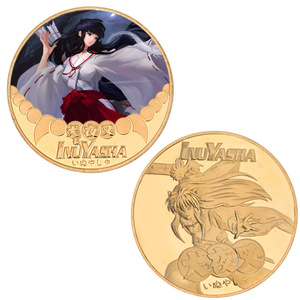 Pièce de monnaie numismatique ronde en émail doré et argenté <span class=keywords><strong>Inuyasha</strong></span>, 4 cm, 800 types, en stock OEM, 1 pièce par emballage en sac OPP sous coque plastique - Product Image 2