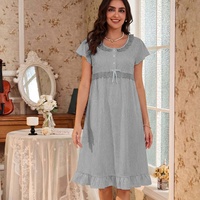 Robe longue de nuit pour femme, style européen et américain, avec patchwork de dentelle, rayures à nœuds, volants, manches courtes et col rond