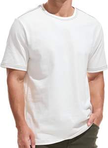 Camiseta deportiva de cuello redondo ajustada Premium para hombre, camisetas gruesas de algodón 100% de peso pesado, estampado de goteo teñido de hilo preencogido - Product Image 3