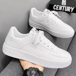 รองเท้าหนังสำหรับผู้ชาย, รองเท้ากีฬาสีขาวล้วนข้อต่ำรองเท้าลำลองอเนกประสงค์สำหรับฤดูใบไม้ร่วงและฤดูหนาว - Product Image 1