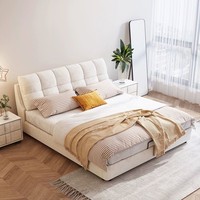 Ensemble de meubles de salon nordique, lit king size en tissu, bois de pin moderne, latex, luxe, chambre à coucher, lit réglable et confortable