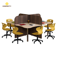 Meubles de bibliothèque scolaire modernes, table et chaise d'étude modulaires en bois pour étudiants, ensemble avec cloison, écologique, durable, pour 4 à 8 personnes