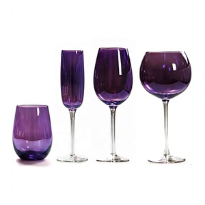 Ensemble de Verres Artisanal de Luxe sur Pied, Vins, Champagne et Gin Tonic, Violets, Rouges et Multicolores, pour Noël, Mariages, Fêtes et Célébrations - Product Image 1
