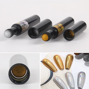 Gold Silver Laser <b>Magic</b> Nail Powder Cushion Pen Holographic Long Lasting Pigment Synthetic Hair Brush Dotting Applicator - Product Image 3