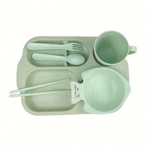 Assiette colorée en 6 pièces pour adultes, biodégradable, compatible micro-ondes, réutilisable, ensemble de vaisselle incassable en paille de blé en 6 pièces - Product Image 1