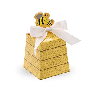 Produttore commercio all'ingrosso di lusso su misura di imballaggio di carta Baby Shower di Favore del Regalo Honey Bee Giallo Scatola di Biscotti Con Stampa del Logo