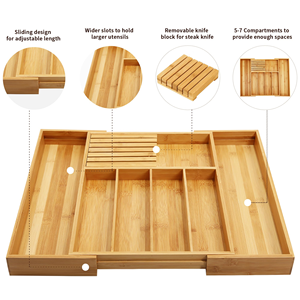 Organizador de Utensilios de Cocina Extensible Multifuncional Moderno y Ecológico de Bambú Lacado con Bloque de Cuchillos Extraíble - Product Image 3