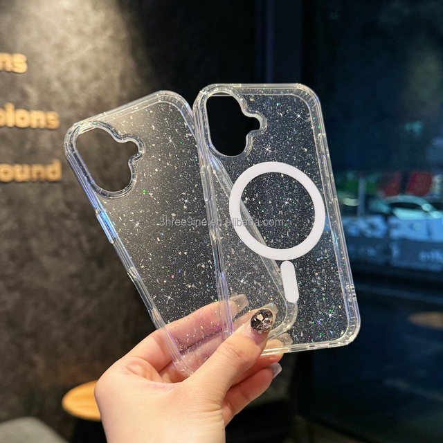 Transparent Glitter PC Phone Case for iPhone 16 Pro Max 16 Plus 13 Pro 16E-Clear Back Cover Notifications Phone Grip for Teens