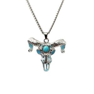 Collier en acier inoxydable pour homme, pendentif goutte à goutte d'huile multicolore en alliage lumineux corne de chèvre crâne Punk - Product Image 6