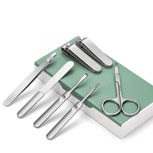 New Design 7-piece Manicure Set Gift Box Travel Portable Green White Blue Nail Care Nail Supplies Grooming Kit Gift
