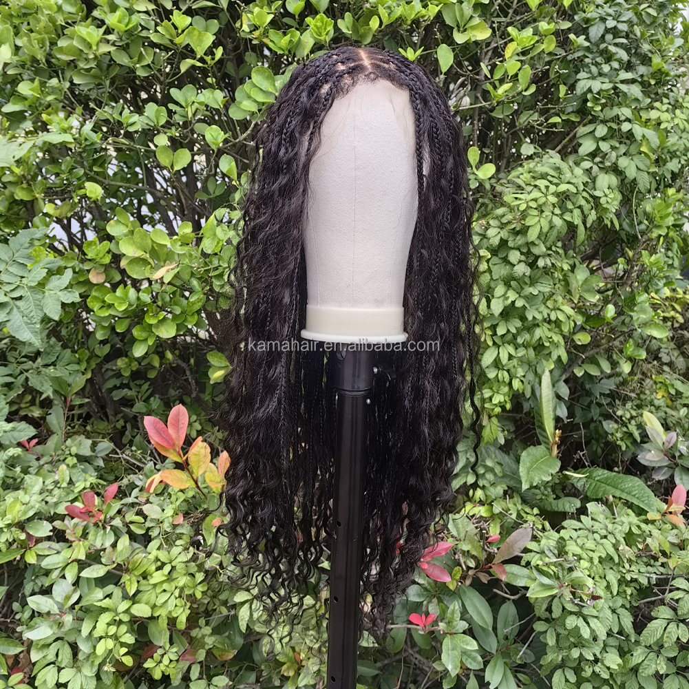 KAMA Customized Full Lace Virgin Remy Human Hair Lace Box Boho Braided Wig with Dark Brown Transparent Lace for Black Women Detail Section 3