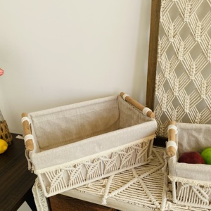 Cestini <span class=keywords><strong>da</strong></span> collezione in tessuto artigianale Organizer in corda di cotone Set di fodere in tessuto rettangolari ogni giorno rimovibili in ferro rinforzato per - Product Image 2