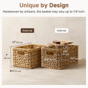 Cestas de Almacenamiento Tejidas a Mano con Asas, Cestas Rectangulares de <span class=keywords><strong>Mimbre</strong></span> de Jacinto de Agua Natural para Organización y Decoración del Hogar - Product Image 2