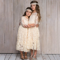 Robes en dentelle blanche brodée pour filles, à manches longues, à fleurs, pour filles, robe de nuit de mariage pour enfants, romantique