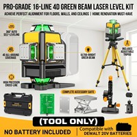 Niveau laser vert 4D à 16 lignes, rotation automatique à 360 degrés, outil de nivellement haute précision pour batteries