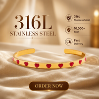 Brazalete de Oro Elegante Vintage de Lujo con Corazón de Esmalte Rojo, Ajustable, Brillante, Joyería al por Mayor para Mujer