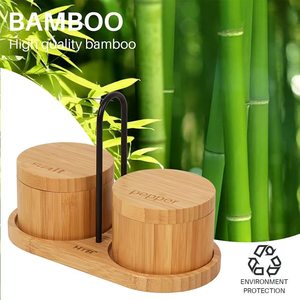 Wooden spice jar with magnetic rotating lid, <b>bamboo</b> spice <b>container</b>, household kitchen seasoning <b>container</b> storage box - Product Image 2