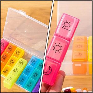 Organisateur de pilules hebdomadaire en plastique, 7 jours, 21 compartiments, couleurs arc-en-ciel - Product Image 6