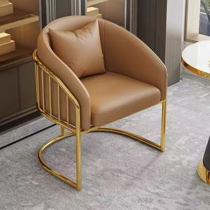 Luxury PU Salon Guest <b>Chair</b> Gold Vertical Bar Armrest Curved Sled Base With <b>Throw</b> Pillow For Nail Beauty Salon Spa - Product Image 2