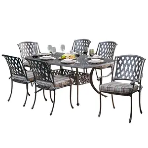 Yoho Outdoor Garden Pation Furniture 7pcs Dining Set, Cast Aluminum Chair and Table Set