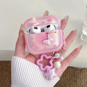 เคสซิลิโคนลายดาวผีเสื้อน่ารัก DIY สำหรับ Apple Airpods 4 Pro 2 3  พร้อมกลิตเตอร์  ลายพิมพ์รูปหัวใจ - Product Image 4
