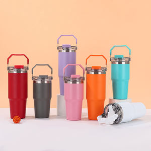 Gobelet isotherme à double paroi en acier inoxydable de 30 oz avec logo personnalisé d'usine, gobelet de voyage pour café glacé avec paille - Product Image 2