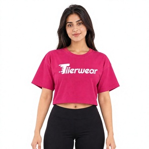 Tiierwear T-shirt court magenta pour femme, coupe ample, manches courtes, col rond, imprimé lettres - Product Image 1