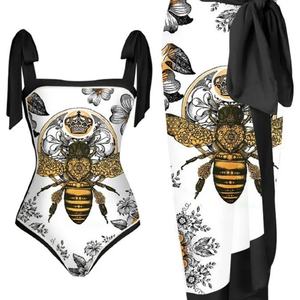 Conjunto de 2 Piezas de Traje de Baño con Falda de Cintura Alta y Cubierta de Encaje con Estampado Floral Rosa Personalizado para Mujer - Product Image 4