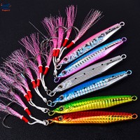 Jig de pêche holographique laser 25g-60g avec hameçons assistants doubles et lamelles scintillantes pour la pêche verticale au jigging lent des poissons prédateurs