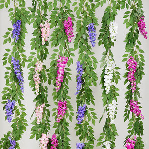 Guirlandes de glycine artificielle raffinée à double pétales en soie, plantes suspendues pour décoration de mariage et d'extérieur, décoration intérieure - Product Image 4