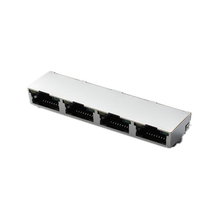 RJ45 Female Ethernet Connectors 1*4 Light Shielded Copper Contact ...