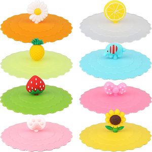 Colorful Anti-Dust <b>Reusable</b> Silicone Lids for Cups <b>Mugs</b> Beer Glasses Outdoors & Indoors - Product Image 1