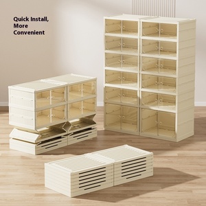 Sıcak satış çift sıra şeffaf plastik ayakkabı raf uzun çizme ve oyuncak depolama çok katmanlı katlanır ayakkabı dolabı - Product Image 4