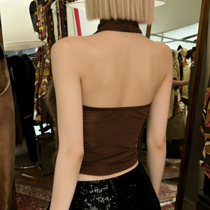 Hot girl high-neck <b>mesh</b> fur design sense base vest street fashion sexy splicing neck-hanging sleeveless <b>top</b> - Product Image 6