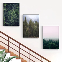Art mural Forêt de pin de Montagne Brumeuse, triptyque 3 panneaux, impression sur toile de paysage, décoration nordique pour salon, peinture décorative pour la maison