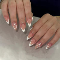 Lot de 24 faux ongles en acrylique de qualité supérieure, forme amande française, à presser, avec colle, prix abordable