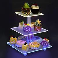 Présentoir à Cupcake en acrylique transparent plateau à 4 niveaux fournitures de fête et de fête éclairage led décor dessert affichage outil de gâteau