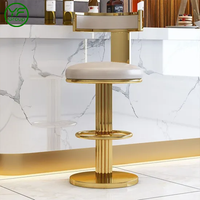 Tabouret de bar pivotant réglable commercial, chaise de comptoir rembourrée blanche, base en métal doré pour hôtel, restaurant, mobilier de bar