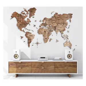 Carte du monde 3d en bois avec lumière décoration de bureau à domicile art mural grande carte en bois du monde